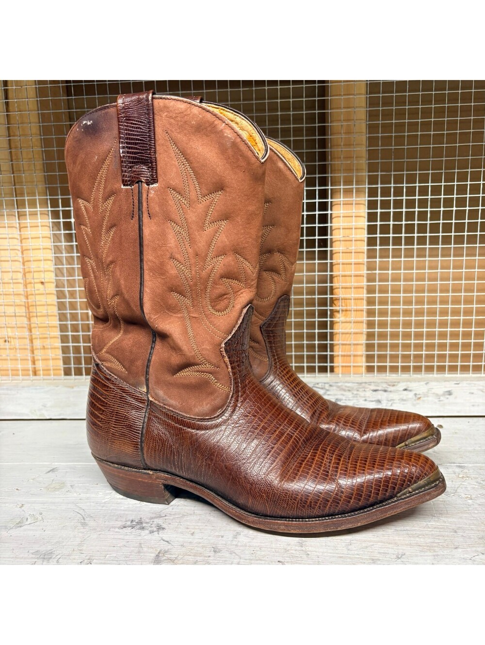 Boulet Cowboy Boots Women's Size 8 C Brown Lizard Skin